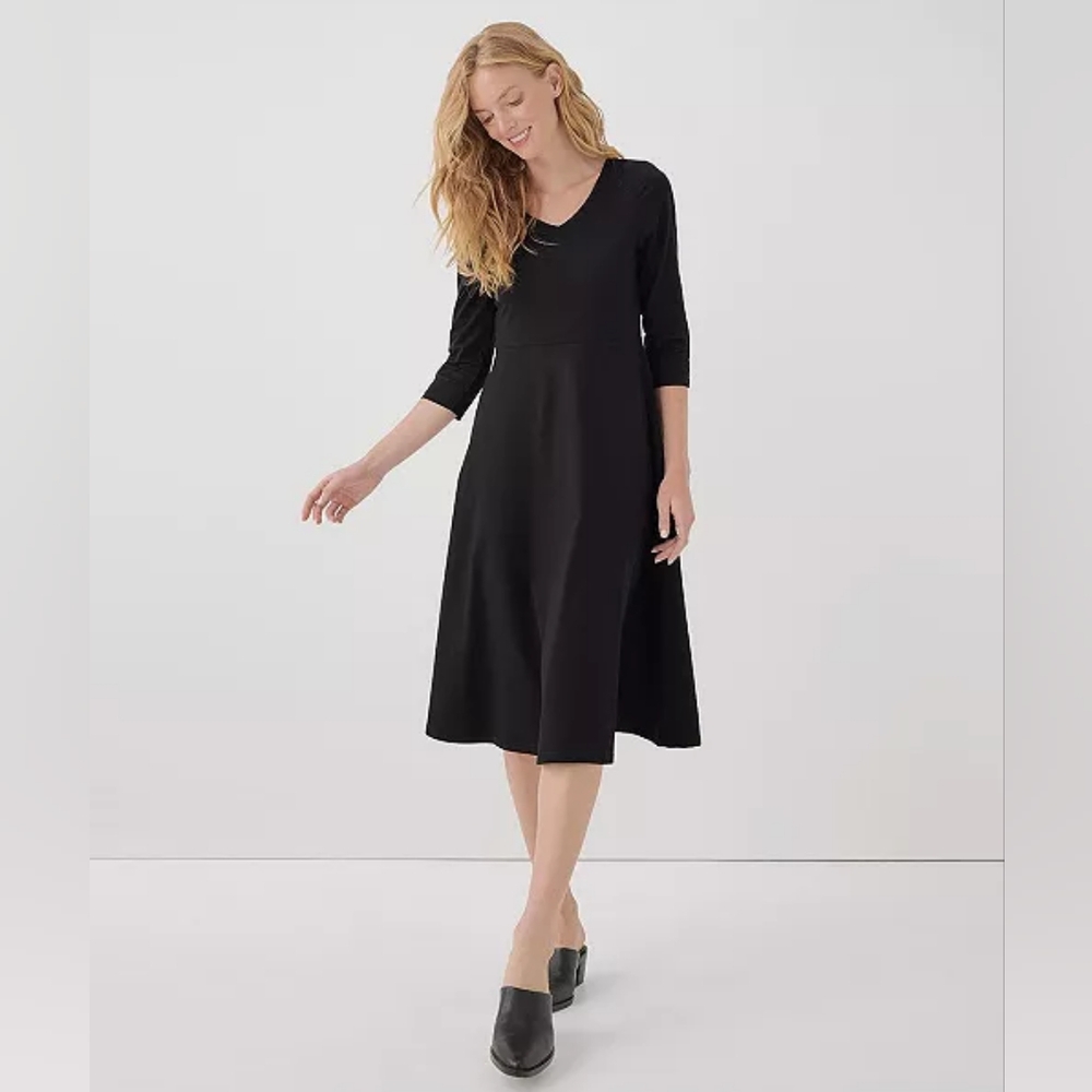 Pact Women's Organic Cotton Fit & Flare Midi Party Dress Pockets Size XL Black - Picture 12 of 12